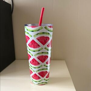 Watermelon Pattern Tumbler with  rubber straw in Excellent condition